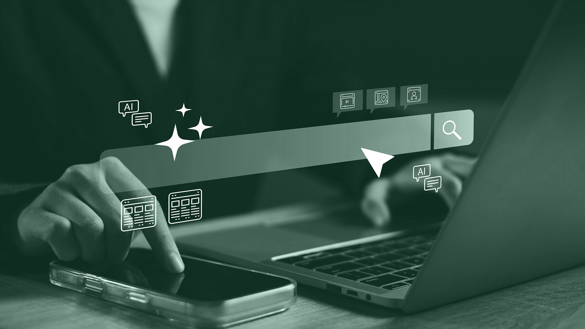 Mouse cursor hovering over a website interface element
